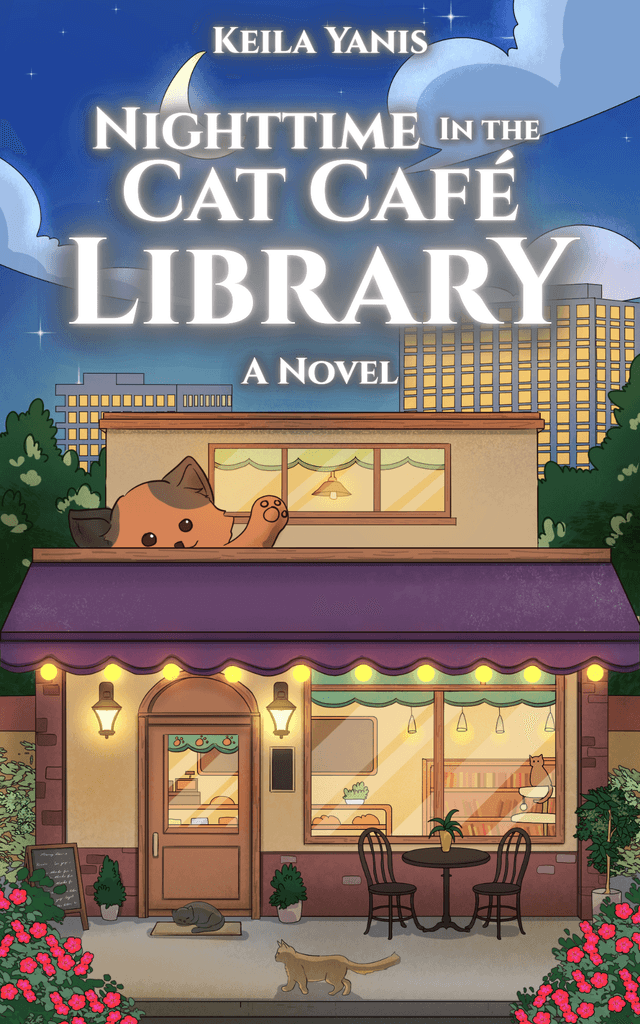 Cover of Nighttime in the Cat Café Library
